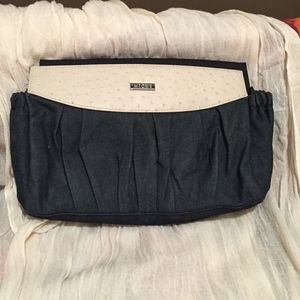 Large Dark Denim Clutch w/Ostrich Trim